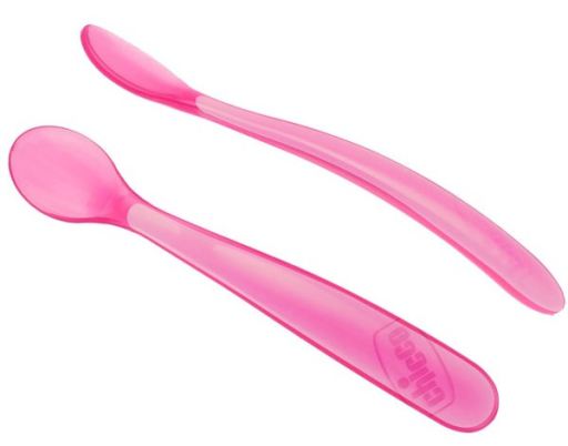 Chicco Pink Soft Silicone Spoon 6m + 2 Units